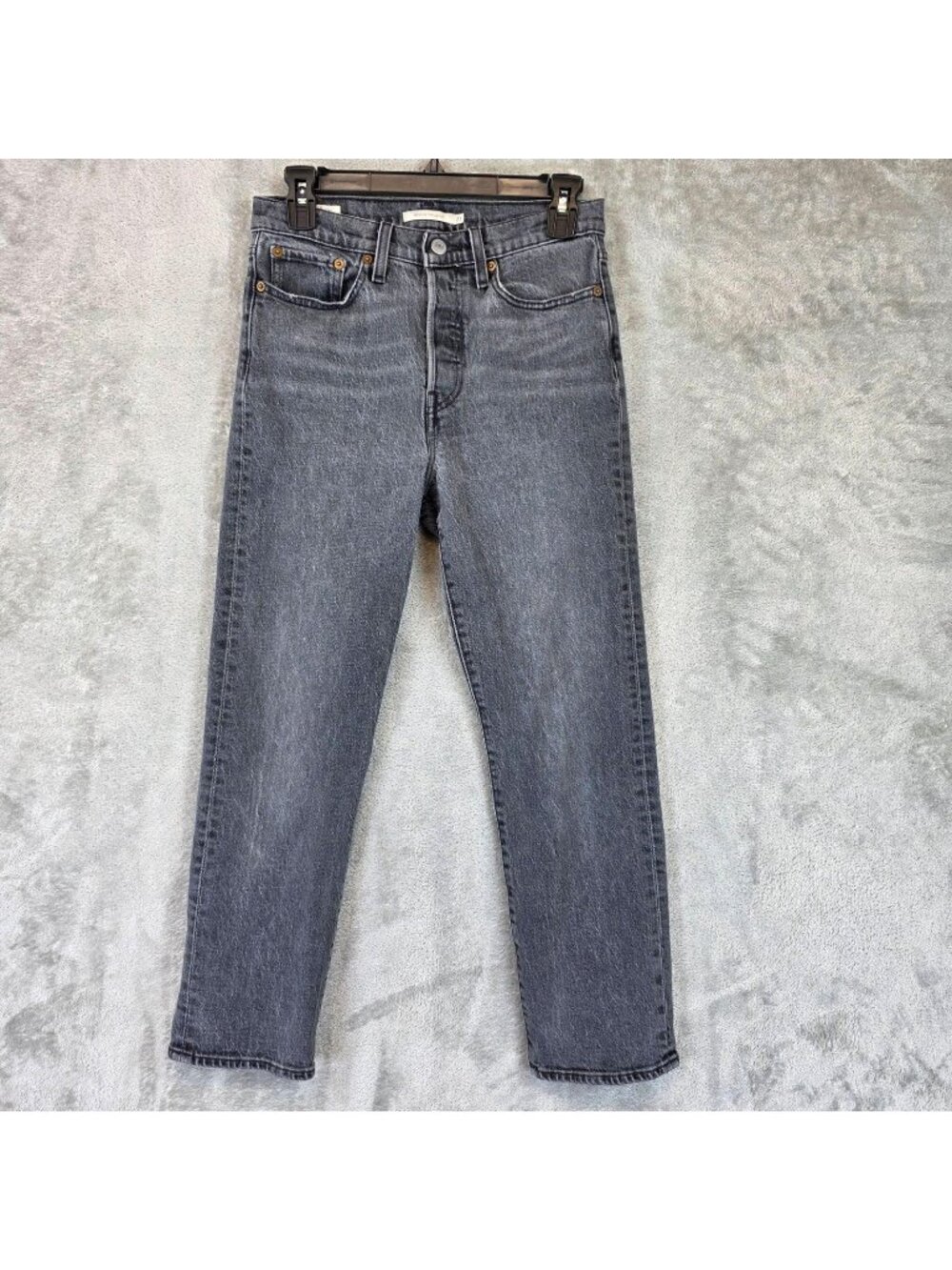 Levis Premium Wedgie Straight Jeans Womens 27 Charcoal High Rise Stretch Denim